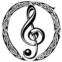 a treble clef surrounded by a celtic design